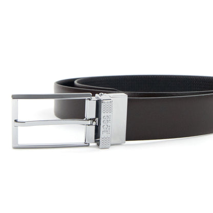 Hugo Boss Reversible Pin Plaque Buckles Leather Belt Dark Brown 002