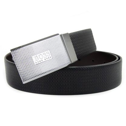 Hugo Boss Reversible Pin Plaque Buckles Leather Belt Dark Brown 002