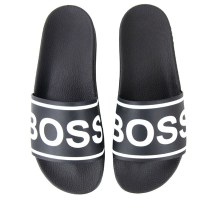 Hugo Boss Bay Stripe Logo Sliders Black 001