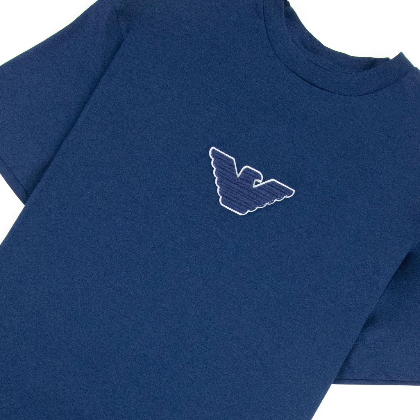 Emporio Armani Felt Eagle Patch Tencel Blend T Shirt Dress Blue