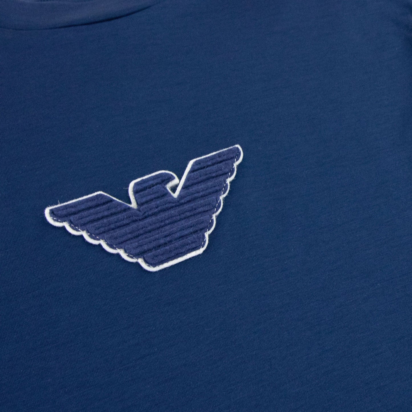 Emporio Armani Felt Eagle Patch Tencel Blend T Shirt Dress Blue