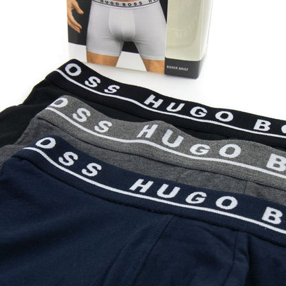 Hugo Boss Three Pack Logo Brief Boxer Grey/Navy/Black