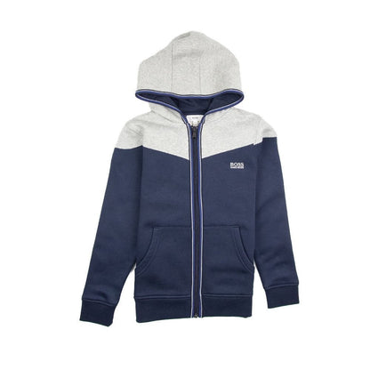 Hugo Boss Kids Fleece Zip Up Hoodied Sweatshirt Navy Grey