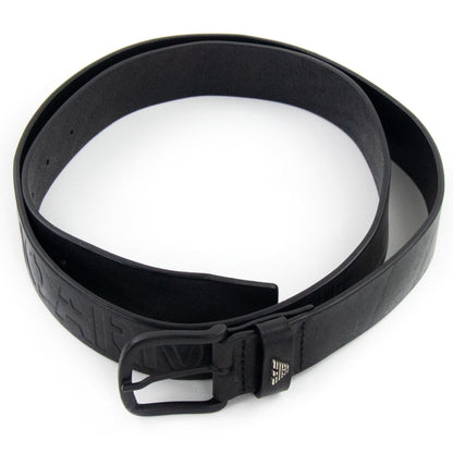 Emporio Armani Leather Belt With Embossed Lettering Black