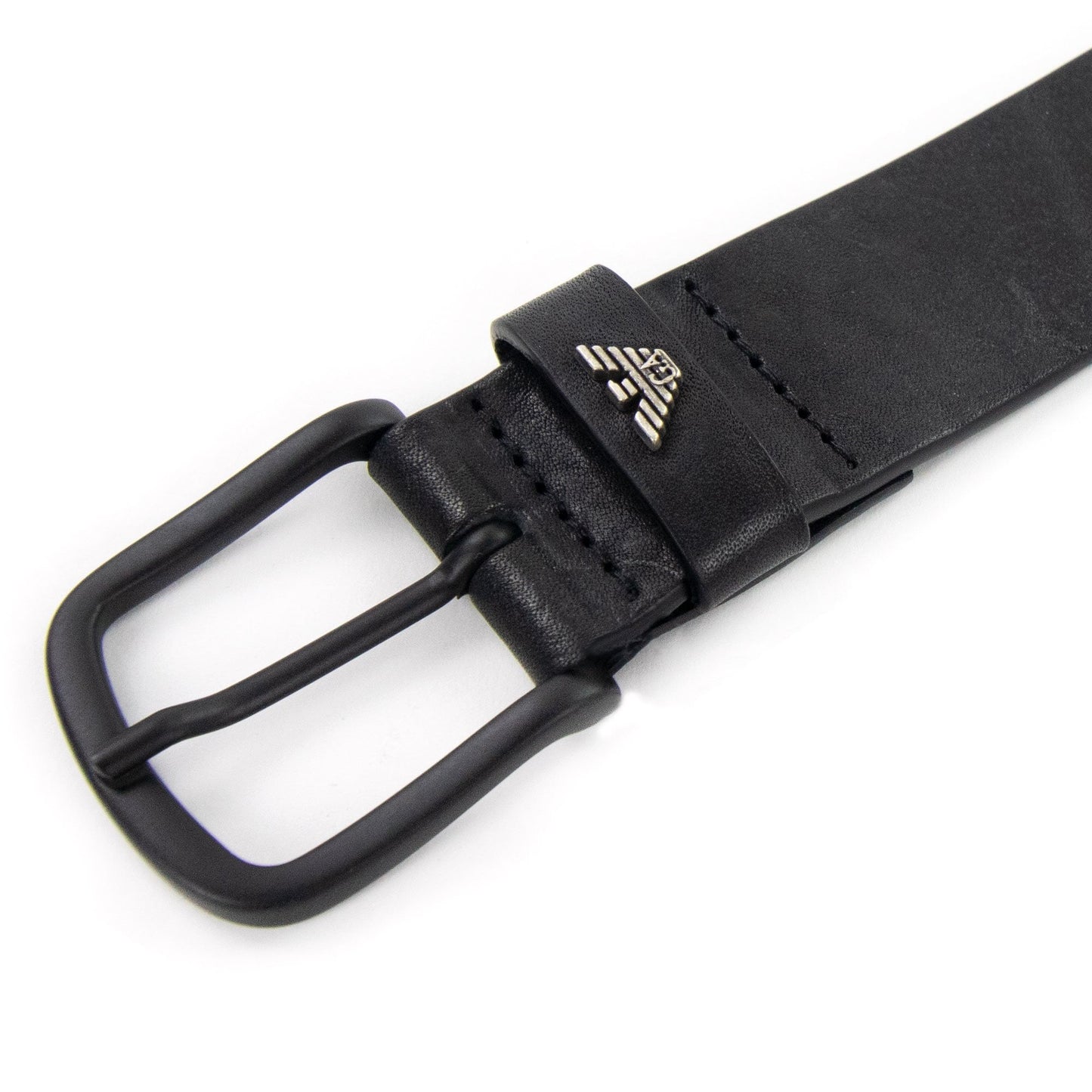 Emporio Armani Leather Belt With Embossed Lettering Black