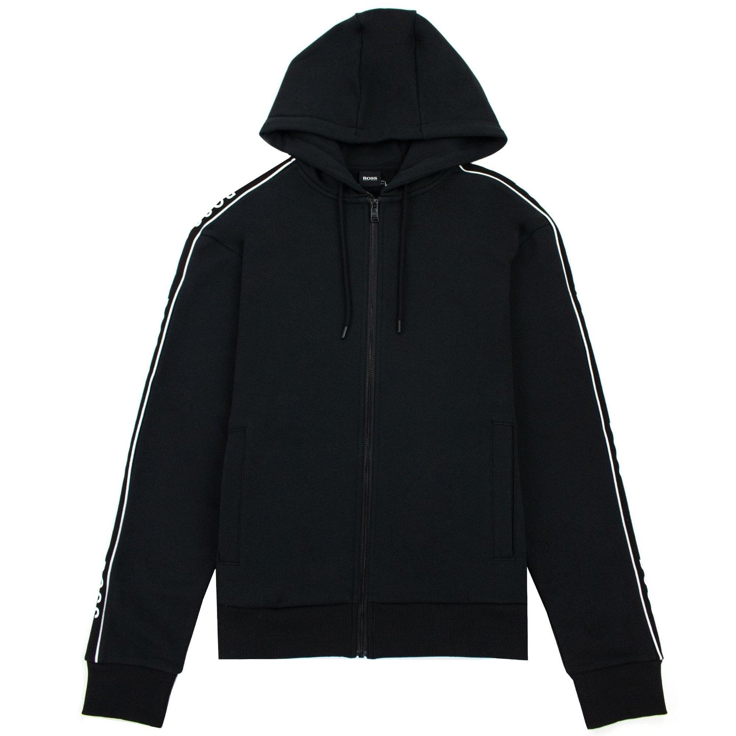 Hugo Boss Seegar Tape Logo Zip Up Hooded Sweatshirt Black 001
