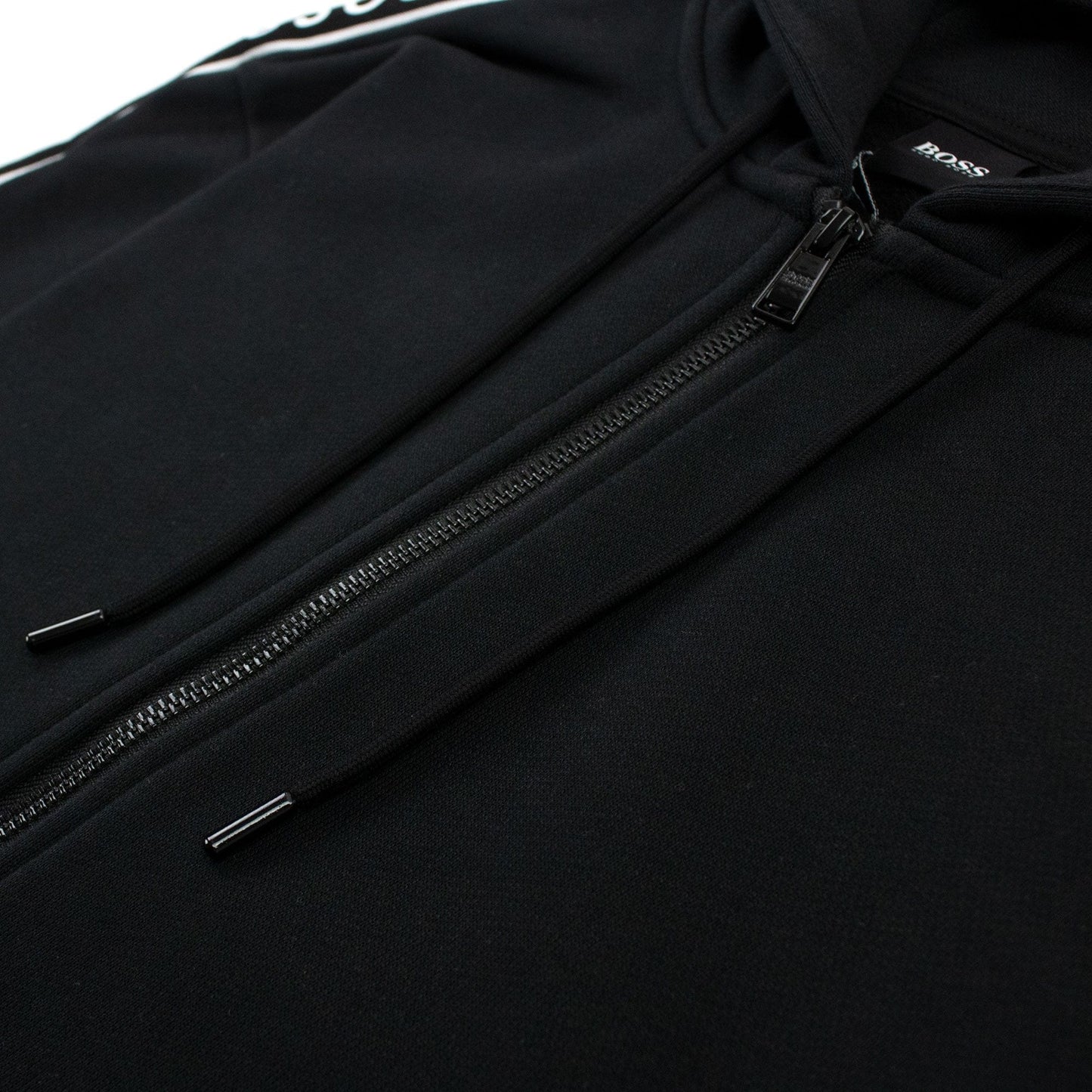 Hugo Boss Seegar Tape Logo Zip Up Hooded Sweatshirt Black 001