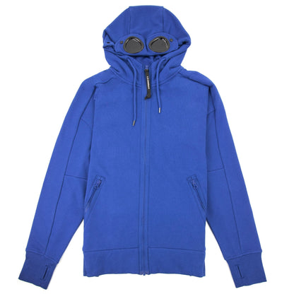 Cp Company Diagonal Raised Fleece Full Zip Goggle Hoody Blue Quartz 892