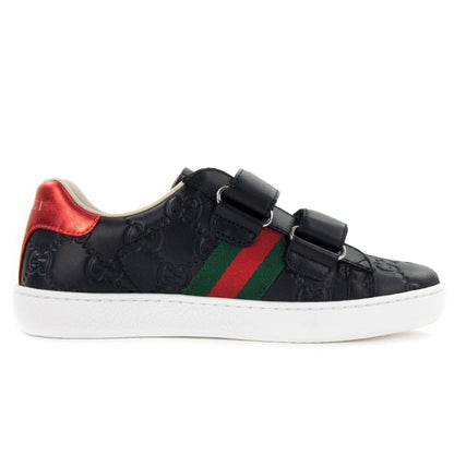Gucci Junior GG Logo Leather Trainer Black 1068