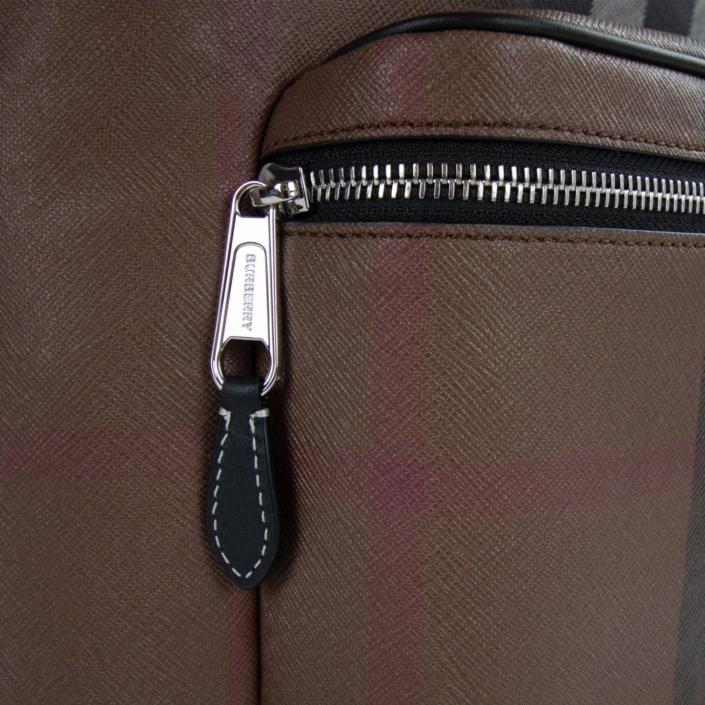 Burberry Check And Leather Backpack Dark Birch Brown
