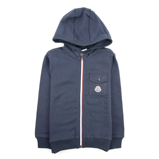 Moncler Junior Maglia Logo Zip Up Sweatshirt Navy 742