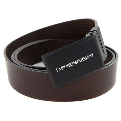 Emporio Armani Perforated Leather Buckle Belt Dark Tan