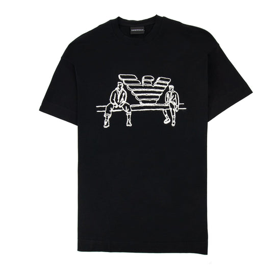 Emporio Armani Jersey T-shirt With Sketch Embroidery And Logo Black