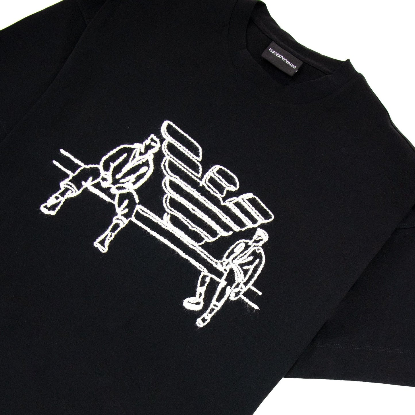 Emporio Armani Jersey T-shirt With Sketch Embroidery And Logo Black