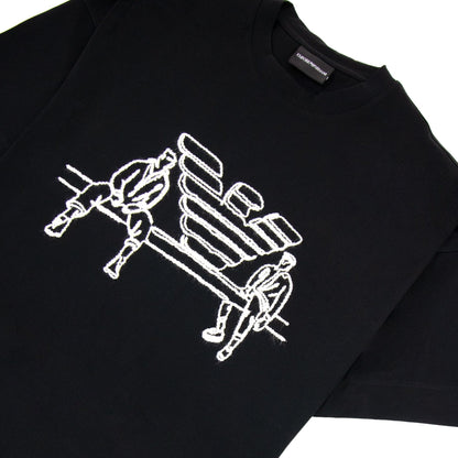 Emporio Armani Jersey T-shirt With Sketch Embroidery And Logo Black