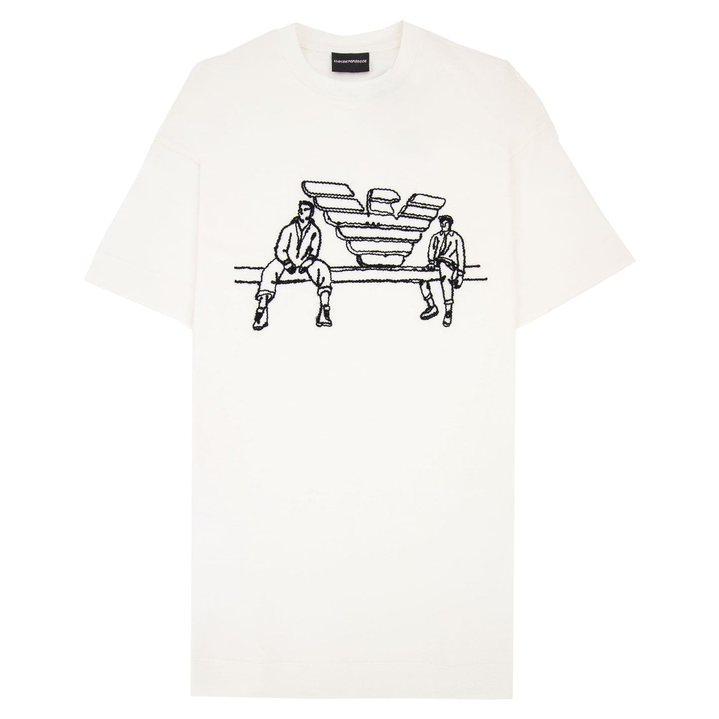 Emporio Armani Jersey T-shirt With Sketch Embroidery And Logo White