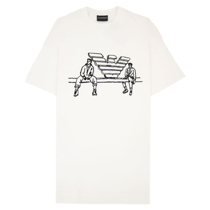 Emporio Armani Jersey T-shirt With Sketch Embroidery And Logo White