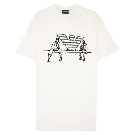 Emporio Armani Jersey T-shirt With Sketch Embroidery And Logo White