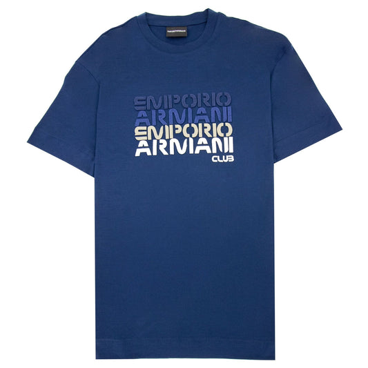 Emporio Armani Tencel Blend T-shirt With Felt Lettering Navy