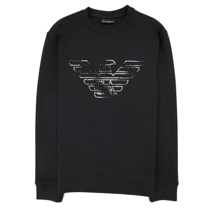 Emporio Armani Double-jersey Sweatshirt With Graffiti Logo Print Black