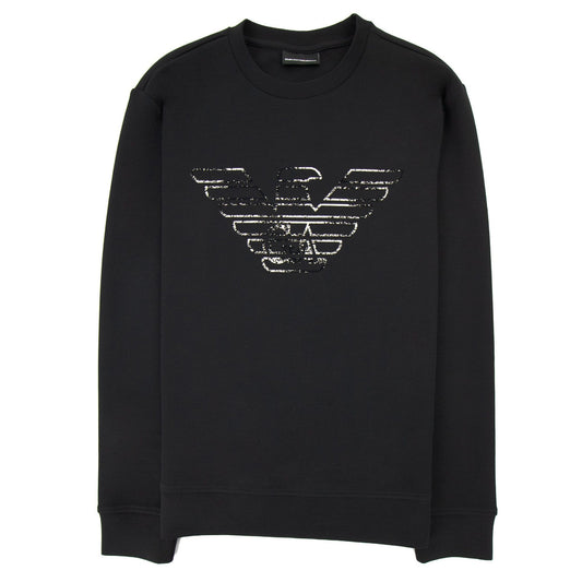 Emporio Armani Double-jersey Sweatshirt With Graffiti Logo Print Black