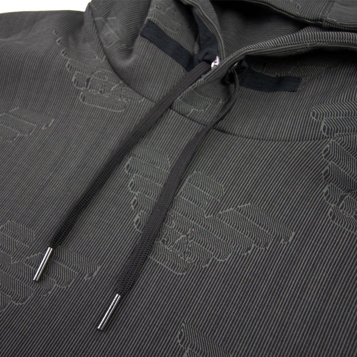 Emporio Armani Hooded Sweatshirt With All-over Op-art Eagle Grey