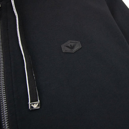 Emporio Armani Hooded Zipped Ponte-di-roma Sweatshirt Nero