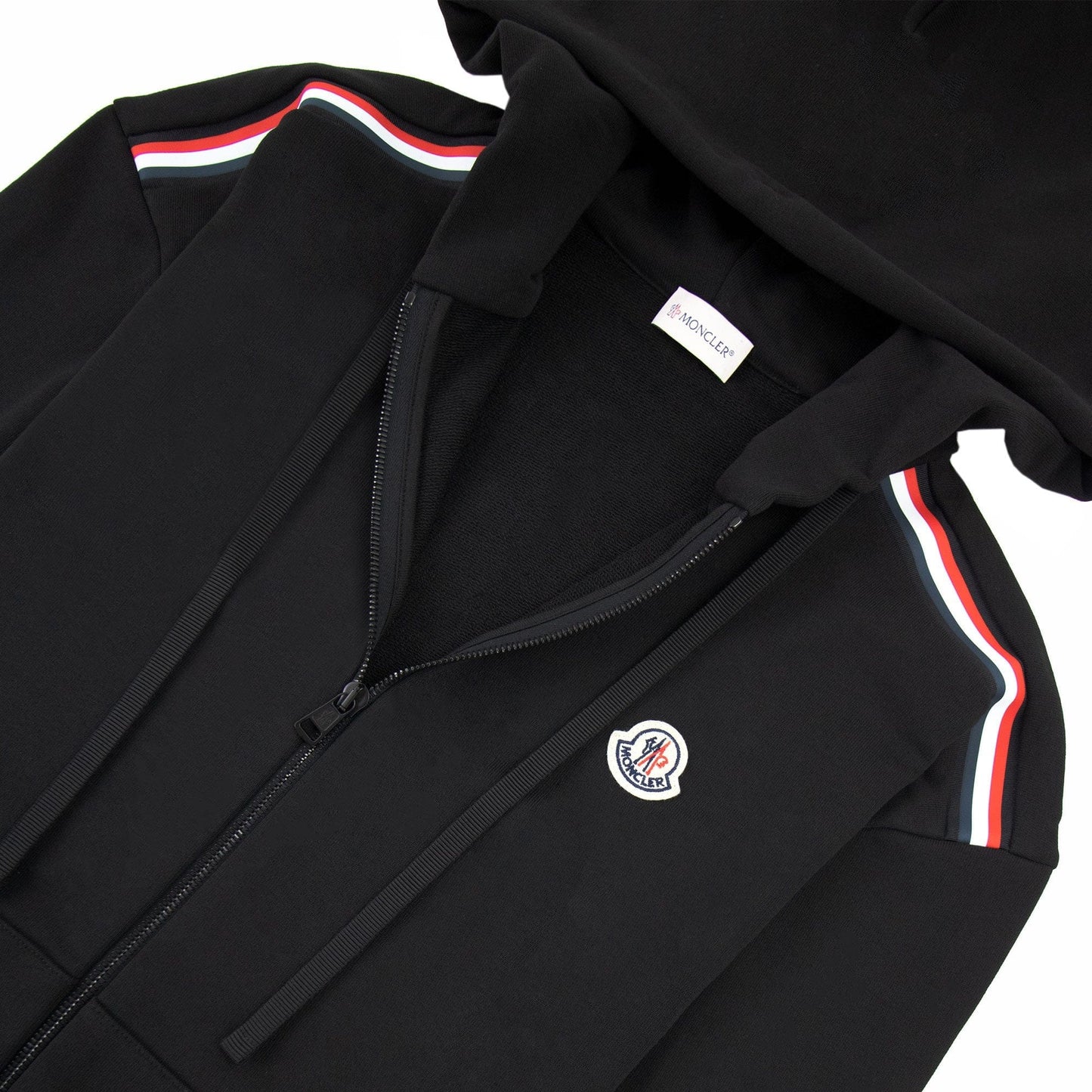 Moncler Tricolour Accent Zip-up Hoodie Black