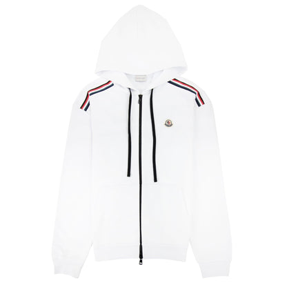 Moncler Tricolour Accent Zip-up Hoodie White