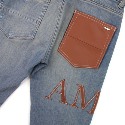 Amiri Leather Stitch Logo Jean Denim