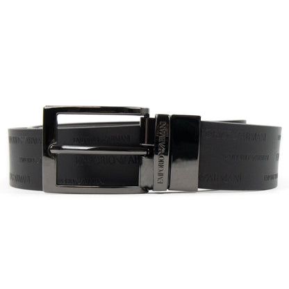 Emporio Armani Reversible Leather Belt With Embossed Logo Lettering Black/Brown