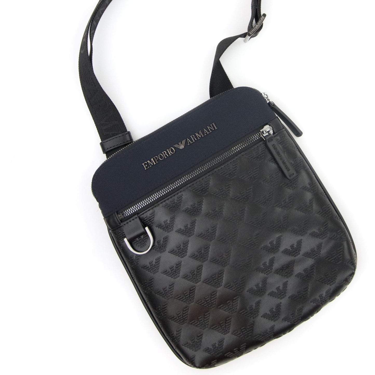 Emporio Armani Flat Nylon Shoulder Bag With Monogrammed Eagle Navy/black