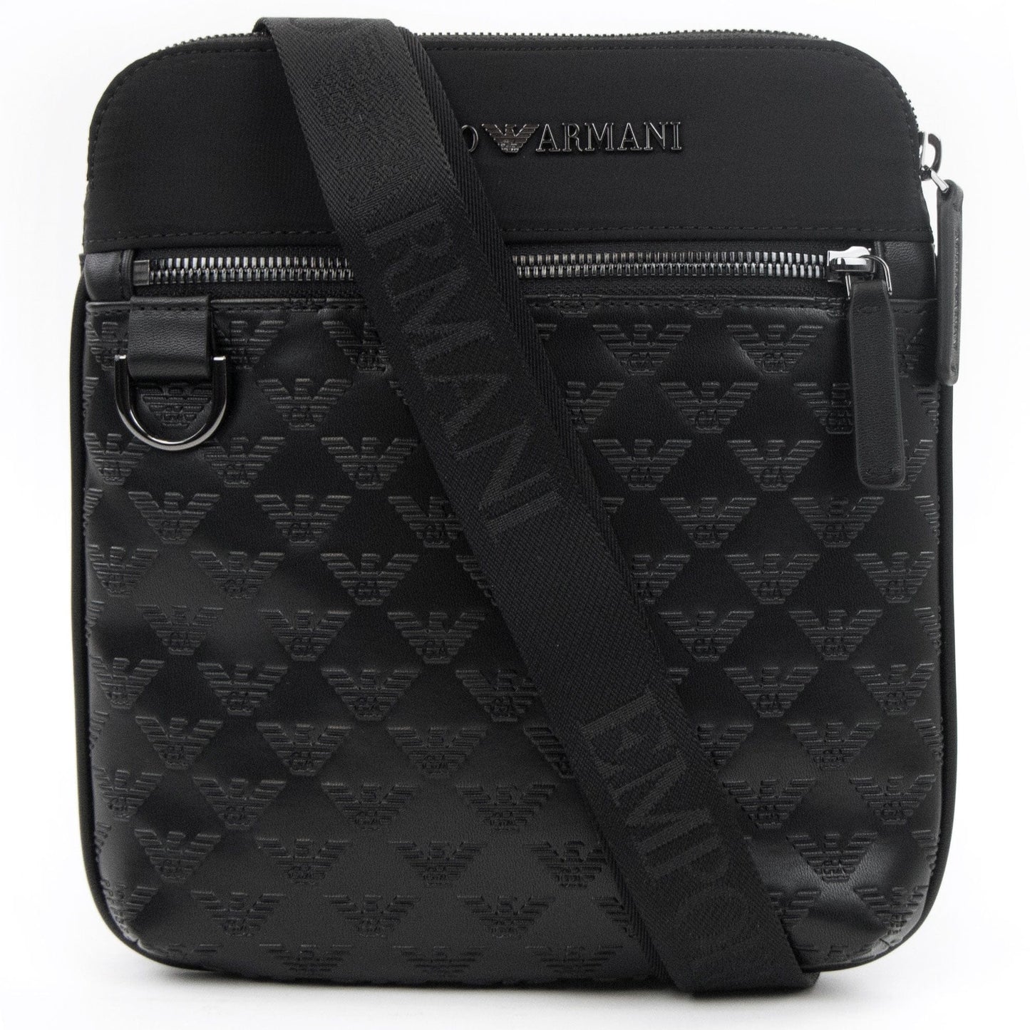 Emporio Armani Flat Nylon Shoulder Bag With Monogrammed Eagle Black/black
