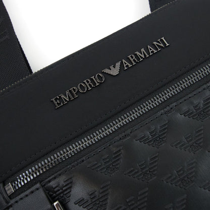 Emporio Armani Flat Nylon Shoulder Bag With Monogrammed Eagle Black/black