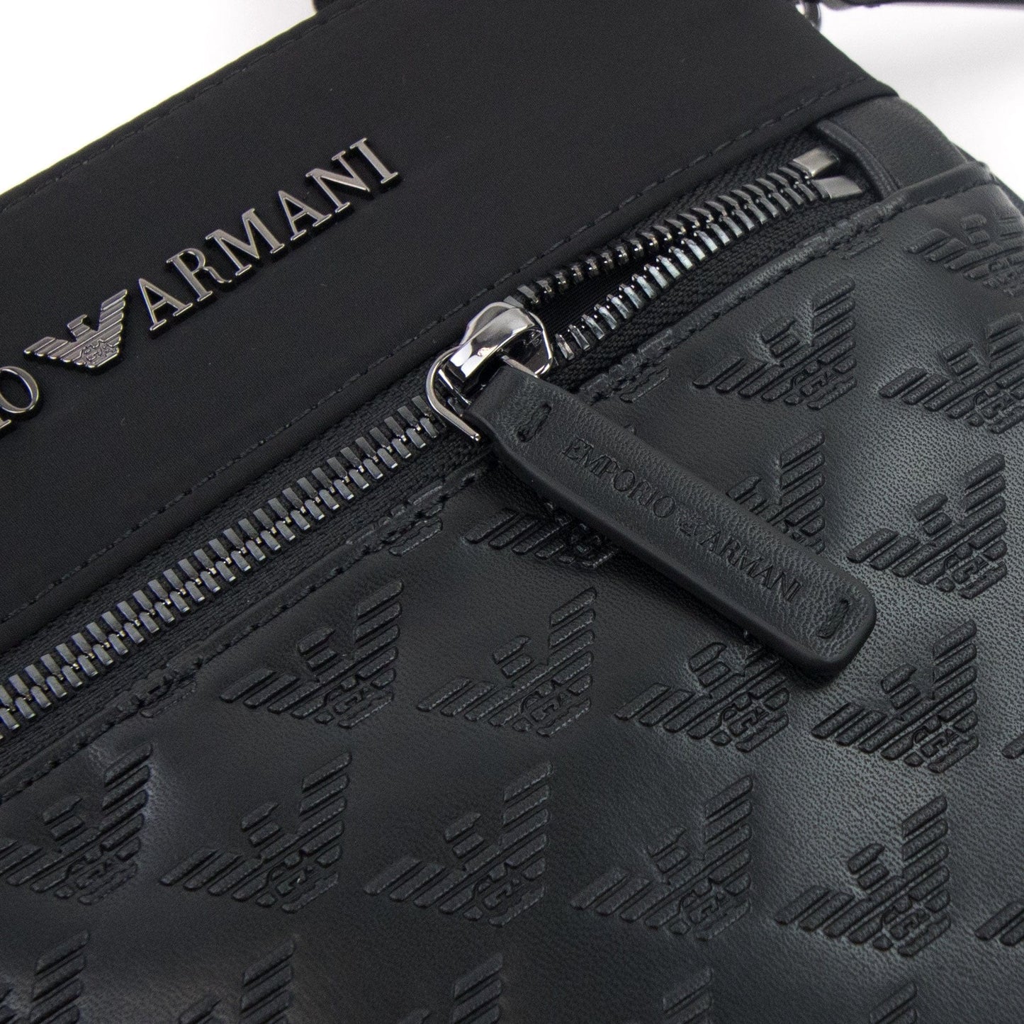 Emporio Armani Flat Nylon Shoulder Bag With Monogrammed Eagle Black/black