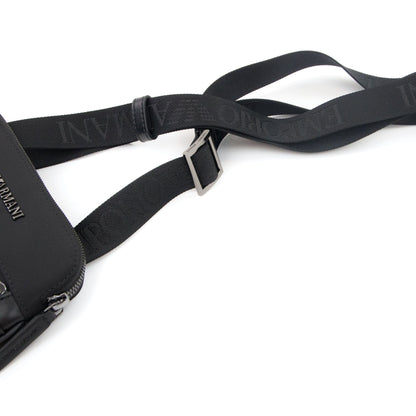 Emporio Armani Flat Nylon Shoulder Bag With Monogrammed Eagle Black/black
