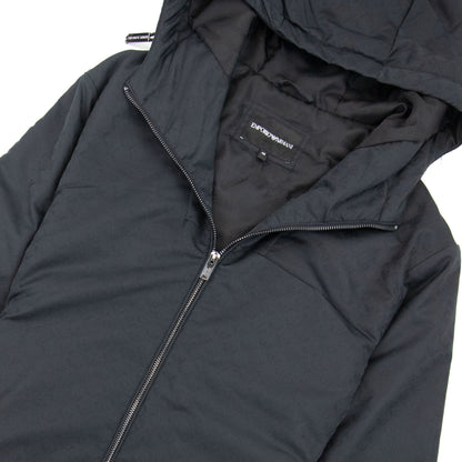 Emporio Armani Hooded Nylon Jacket With All-over Jacquard Monogram Black