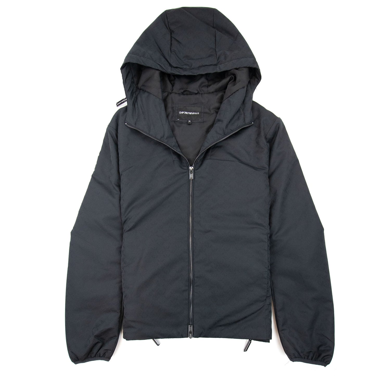 Emporio Armani Hooded Nylon Jacket With All-over Jacquard Monogram Black