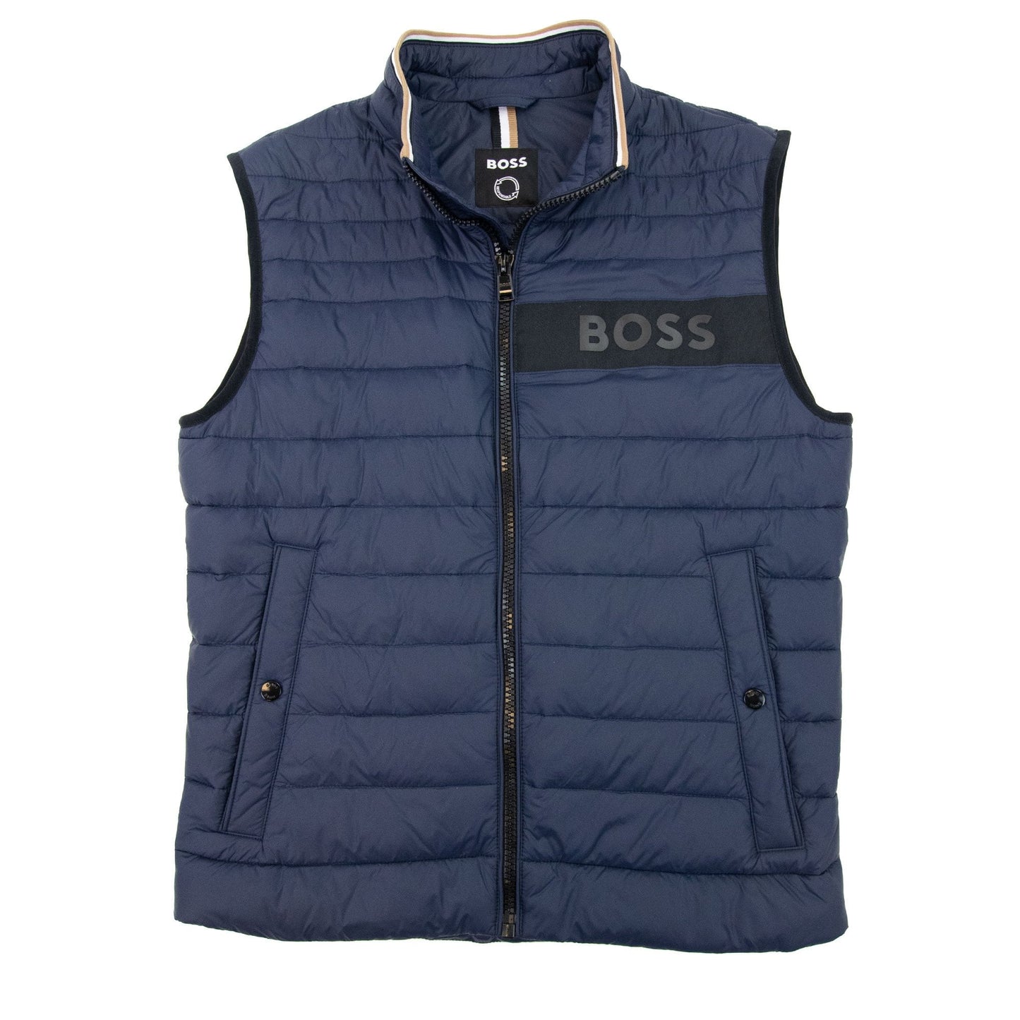 Hugo Boss Water-repellent Padded Gilet With 3d Logo Tape Navy