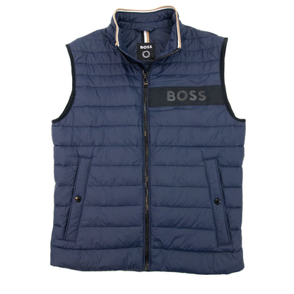 Hugo Boss Water-repellent Padded Gilet With 3d Logo Tape Navy