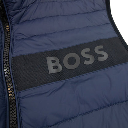 Hugo Boss Water-repellent Padded Gilet With 3d Logo Tape Navy