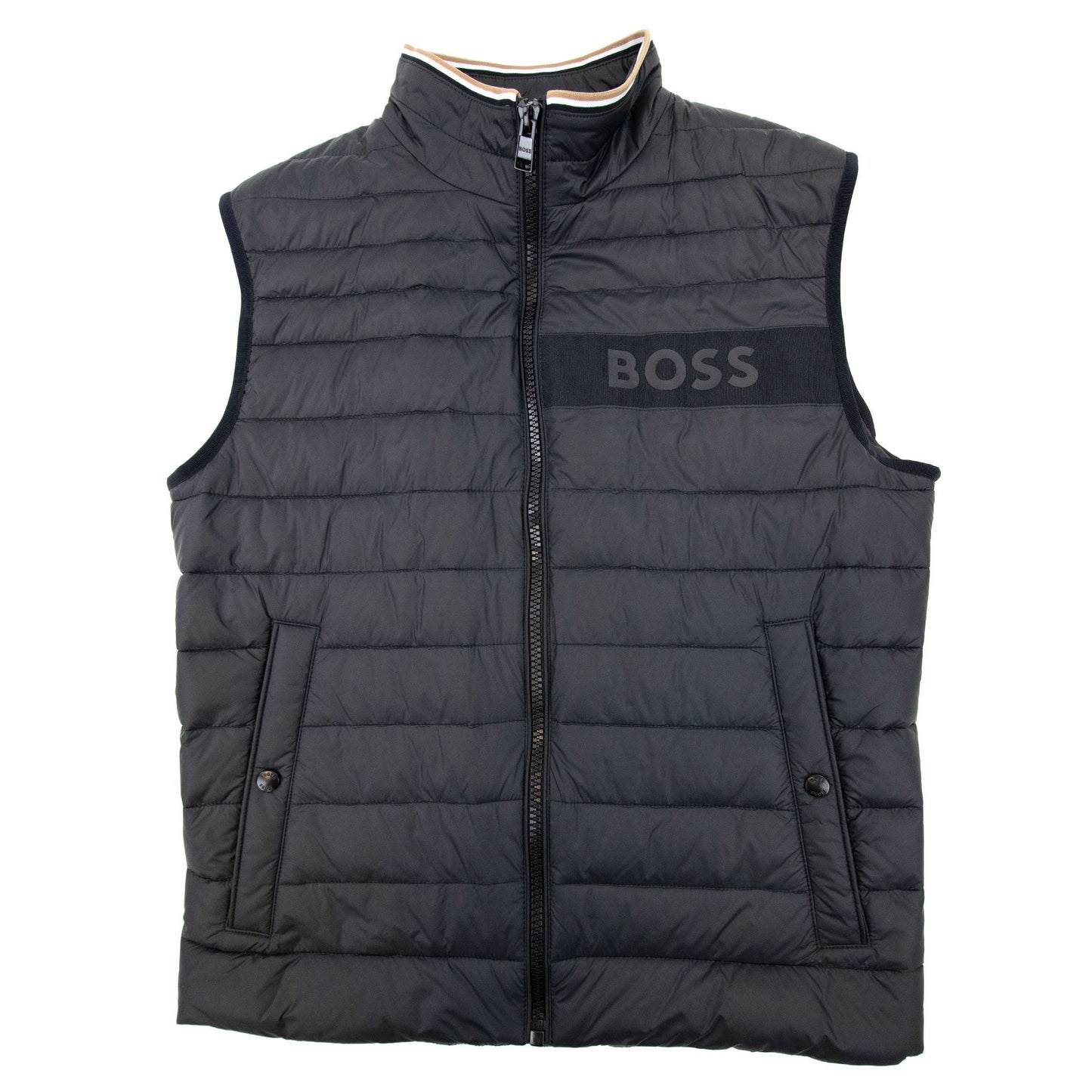 Hugo Boss Water-repellent Padded Gilet With 3d Logo Tape Black