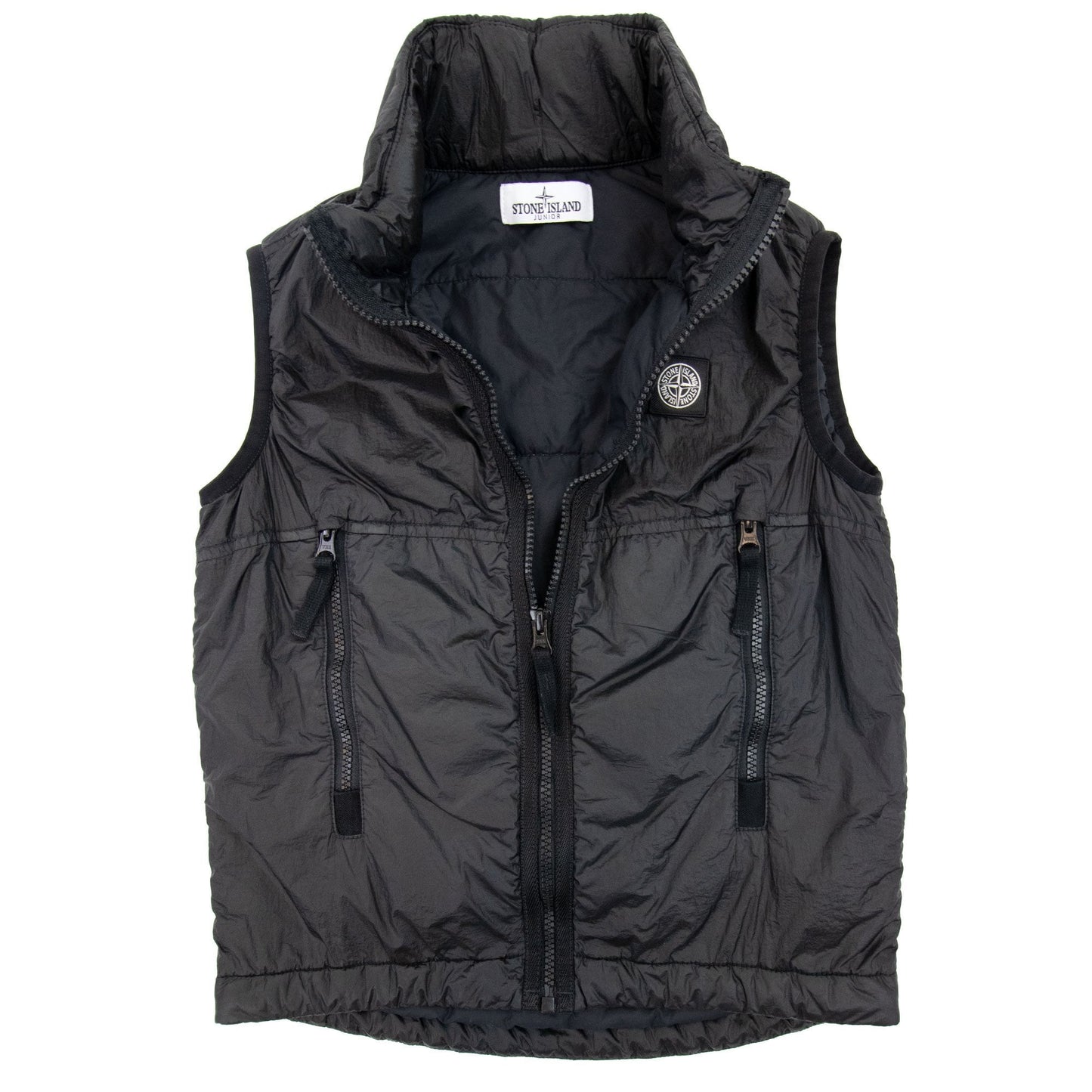 Stone Island Junior Logo Hoodied Nylon Gilet Black V0029