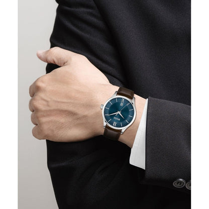 Hugo Boss Elite Leather Strap Watch Brown