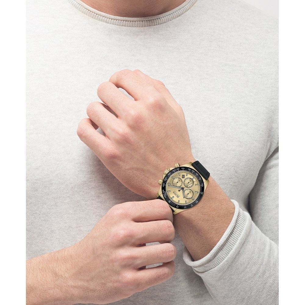 Hugo Boss Hero Gold Plated Rubber Watch Black