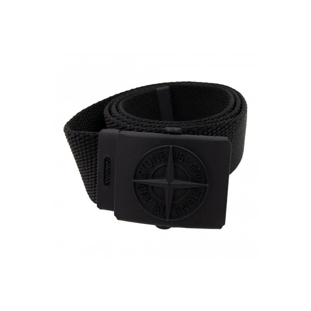 Stone Island Junior 90461 Embossed Logo Buckle Belt Black Voo29