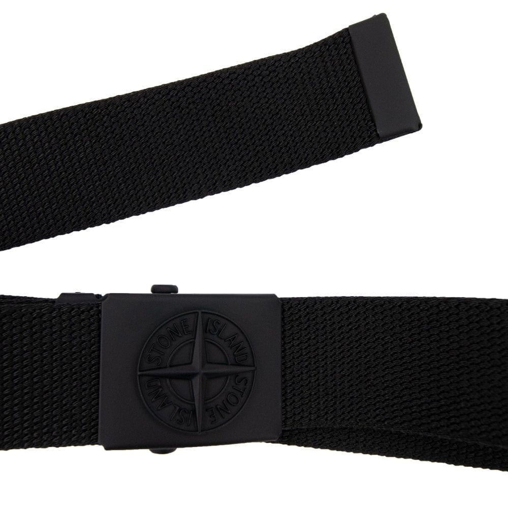Stone Island Junior 90461 Embossed Logo Buckle Belt Black Voo29
