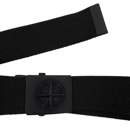 Stone Island Junior 90461 Embossed Logo Buckle Belt Black Voo29