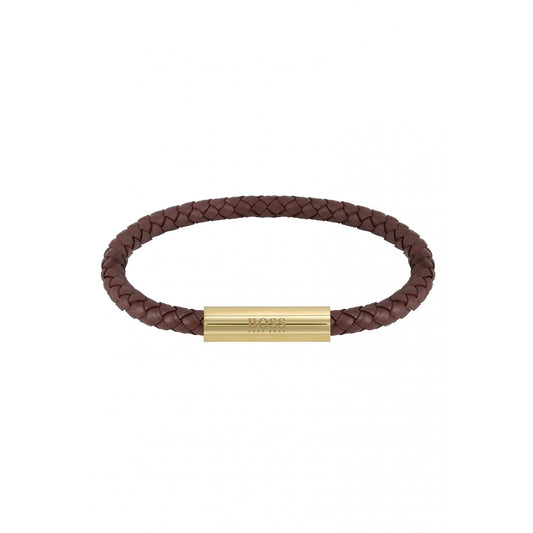 Hugo Boss Braided Leather Bracelet Dark Brown