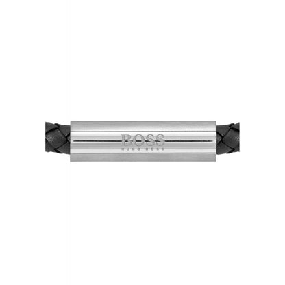 Hugo Boss Braided Leather Bracelet Black